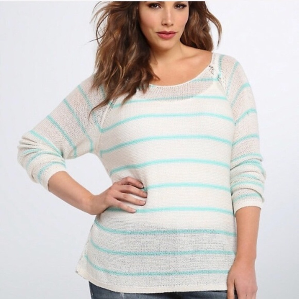 Torrid striped crochet back sweater